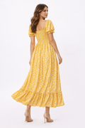 Sunlit Bloom Smocked Maxi Dress – Yellow Floral Summer Dress for Women| Puff Sleeve Dress