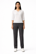 Varivaha Women's Dark Grey Straight Fit Trouser | Elastic Waist Cotton Blend Pants | Regular Cotton Black Women Trouser