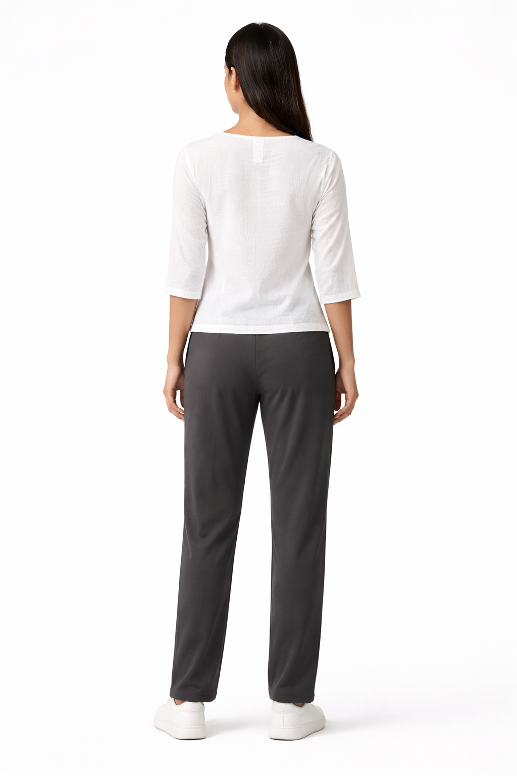 Varivaha Women's Dark Grey Straight Fit Trouser | Elastic Waist Cotton Blend Pants | Regular Cotton Black Women Trouser